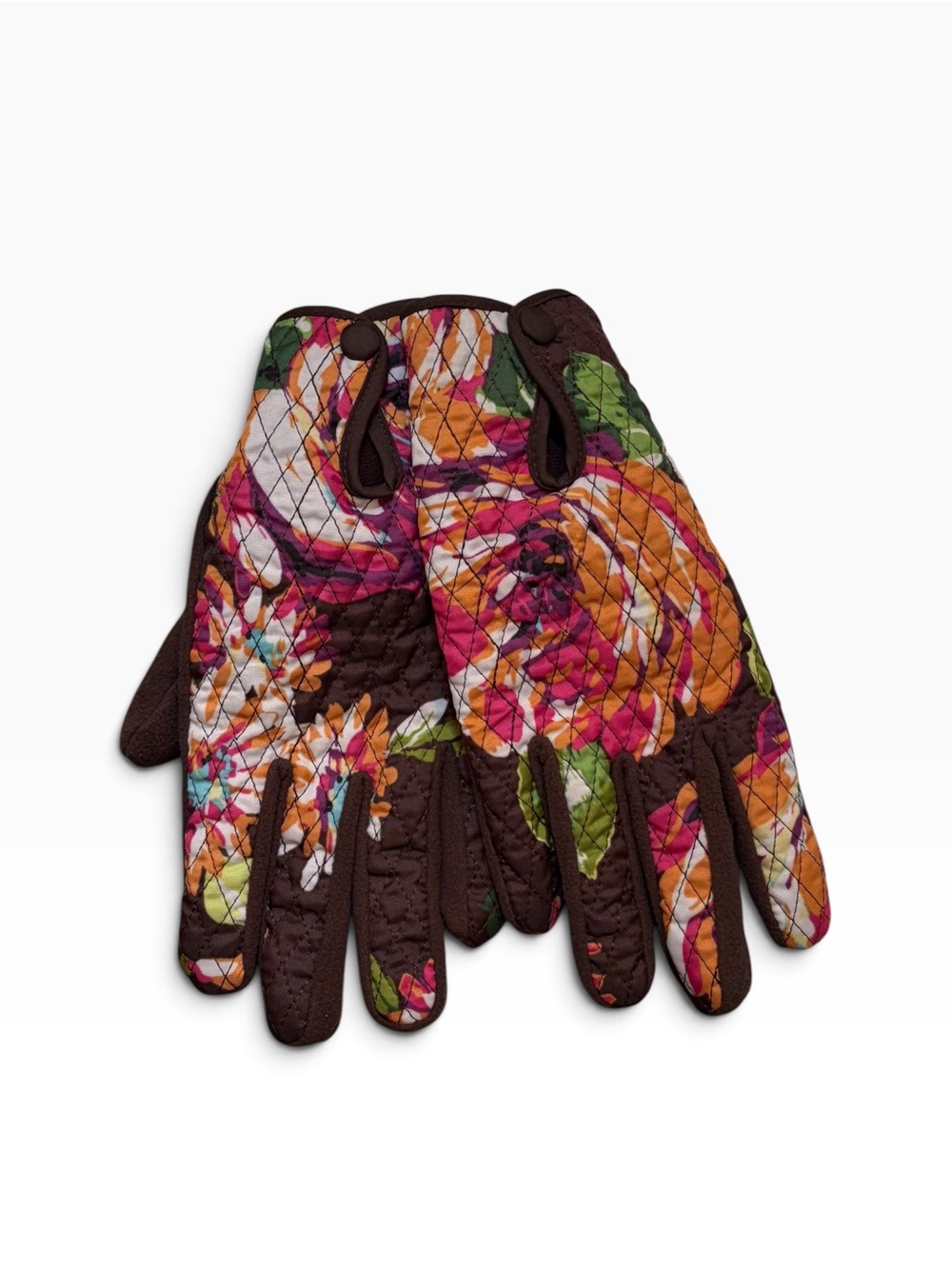 Vera Bradley Quilted Floral Garden Fleece Gloves Brown Pink English Rose S/M